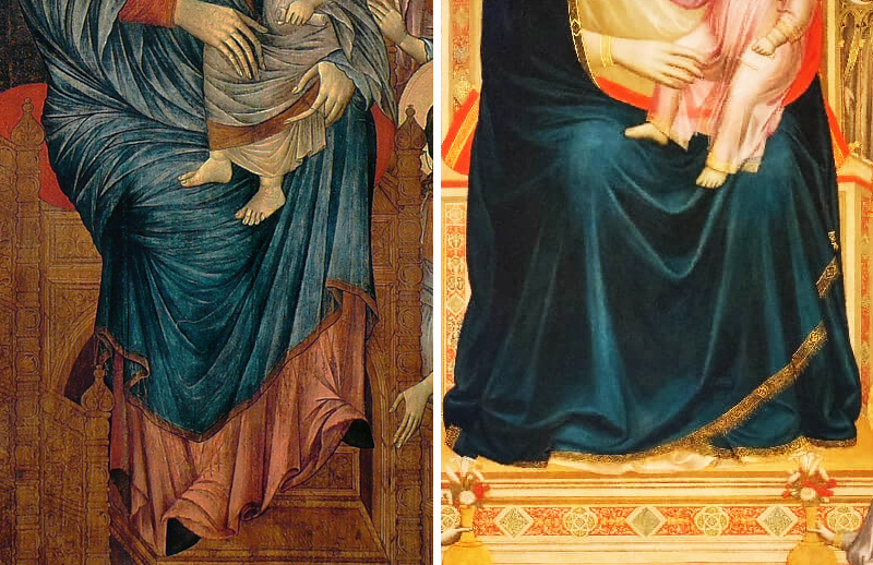 confronto tra vesti di Cimabue e di Giotto
