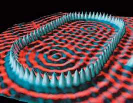 immagine di atomi di ferro realizzata con un microscopio a effetto tunnel